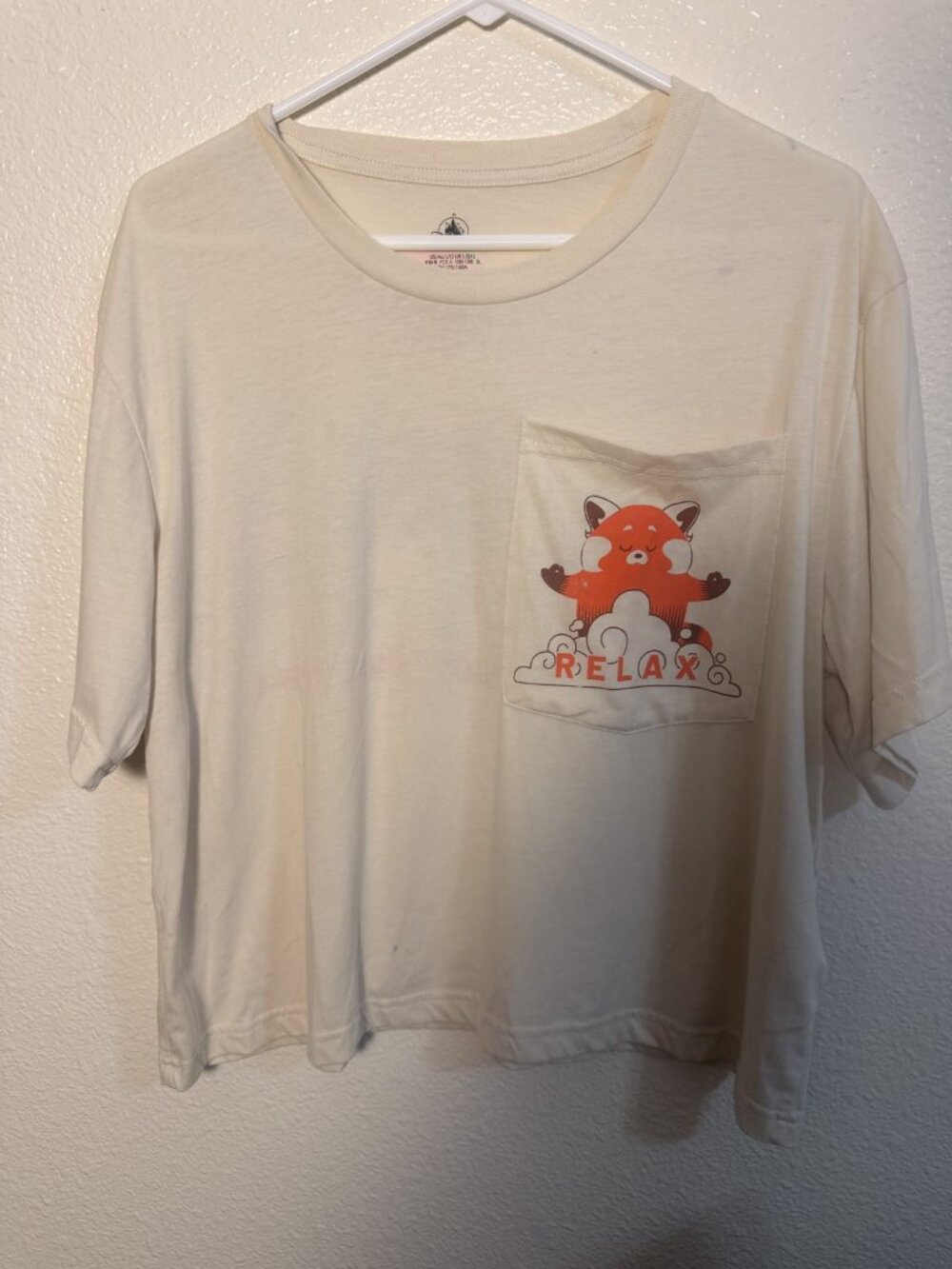 Disney Red Panda RELAX Embrace Your Inner Panda Pocket Tee Cream Oversized Sz L